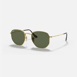 Ray-Ban Hexagonal Flat Sunglasses (Polished Gold/Green)